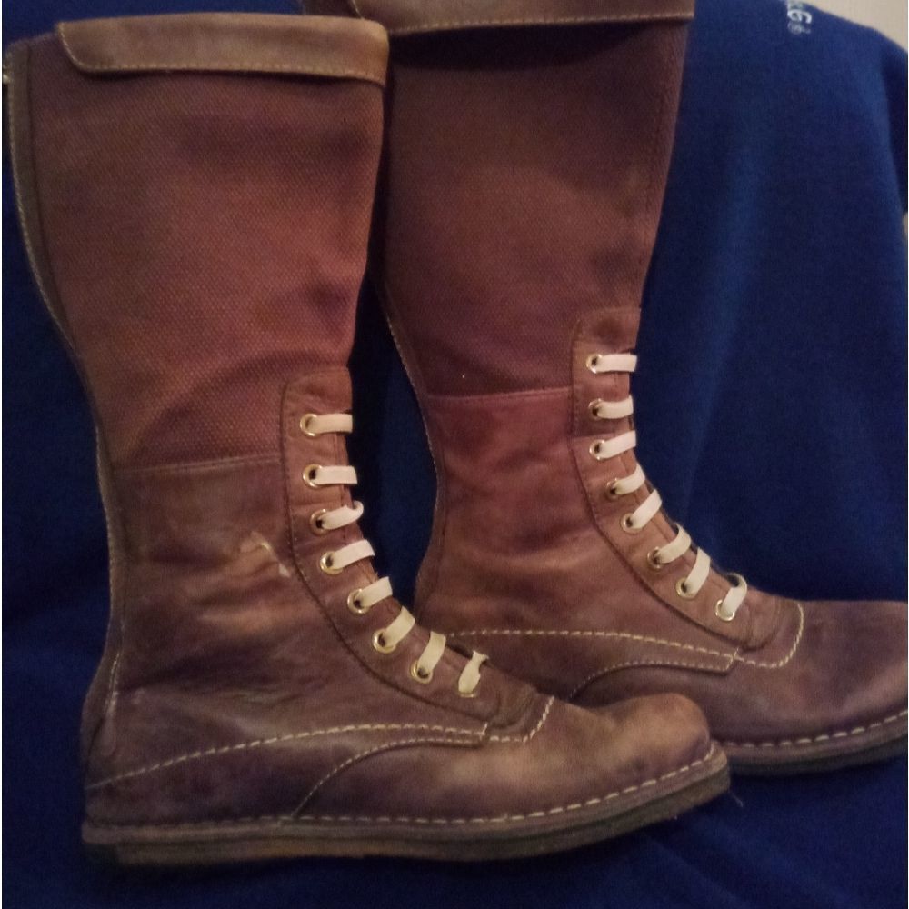 Rare Hippie Tall Brown riding Boot's genuine leather with canvas and zipper - Picture 4 of 11